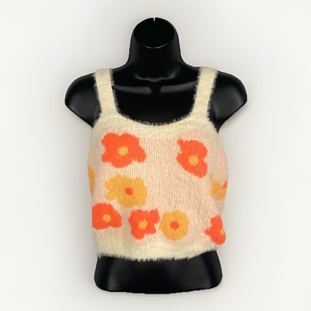 Willow + Root NWT Fuzzy Cami Sweater Women’s Eyelash Boho Floral Size L